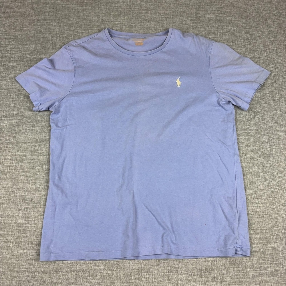 Polo Ralph Lauren Shirt Mens L Blue Tagless Crewneck Slim Fit Logo Jersey Tee